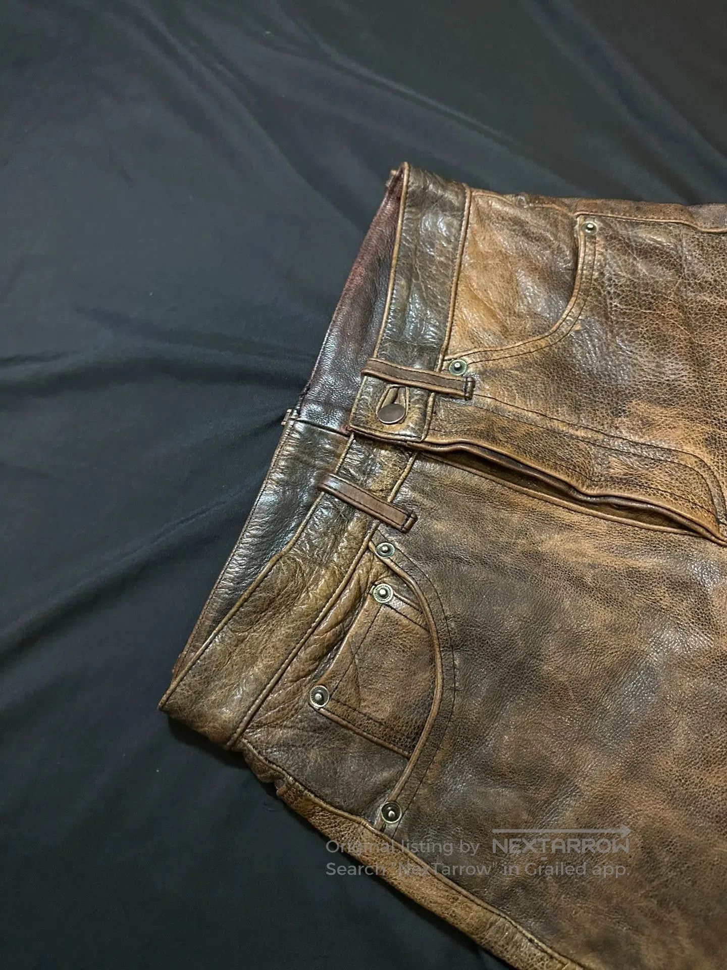 Vintage vintage leather pants with distressed details. Size US 34 / EU 50 - 4 Thumbnail