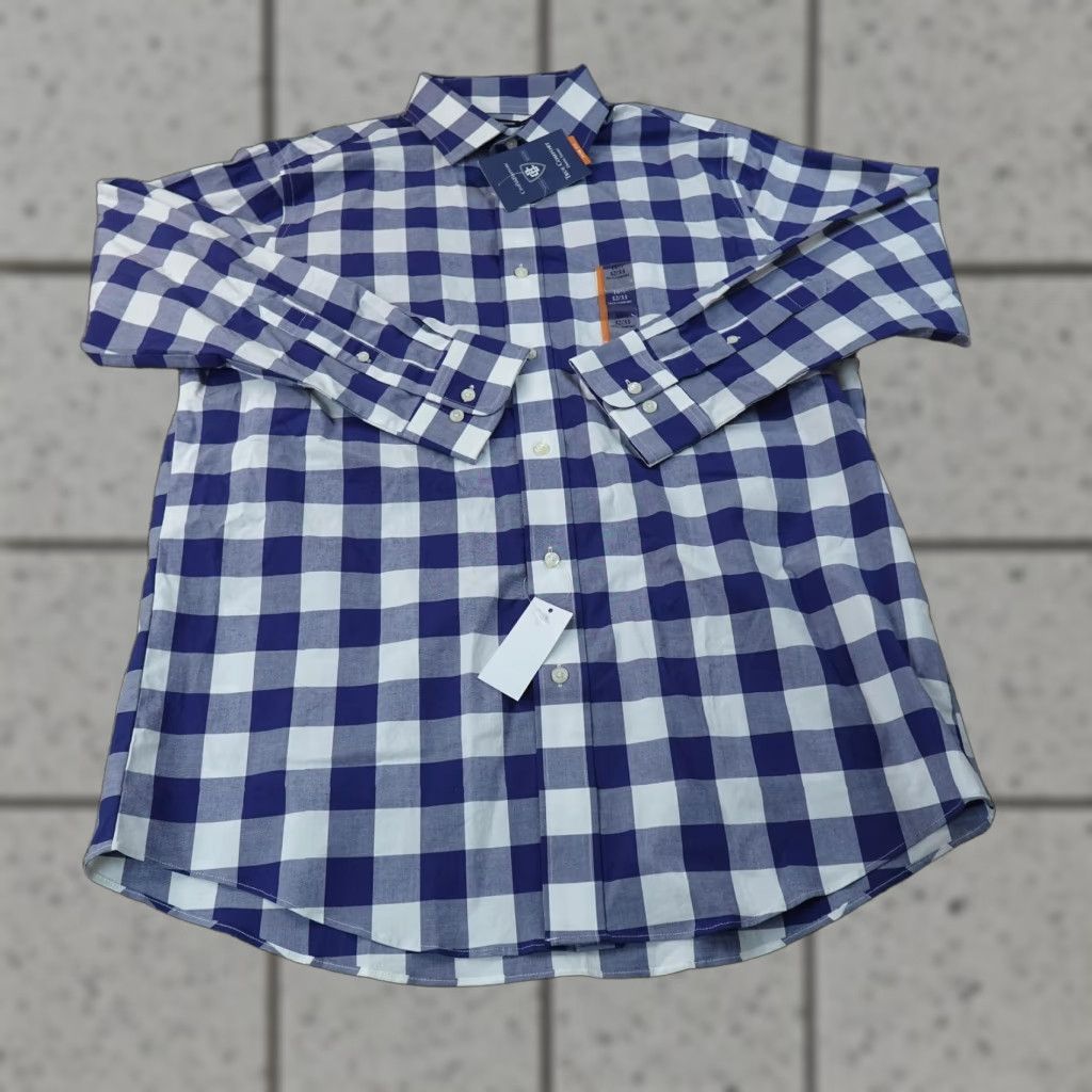 Croft & Barrow Croft & Barrow Shirt Mens 16.5 32/33 Blue Dress Shirt Slim Stretch Gingham Long Sleeve Button Up Size 46R - 1 Thumbnail