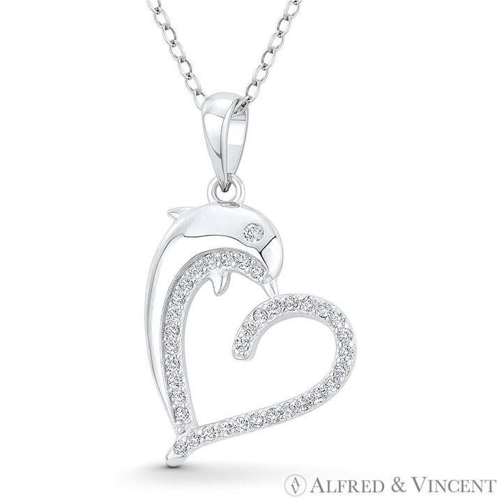 Other Heart & Dolphin CZ Accent Pendant in .925 Sterling Silver Size ONE SIZE - 1 Preview