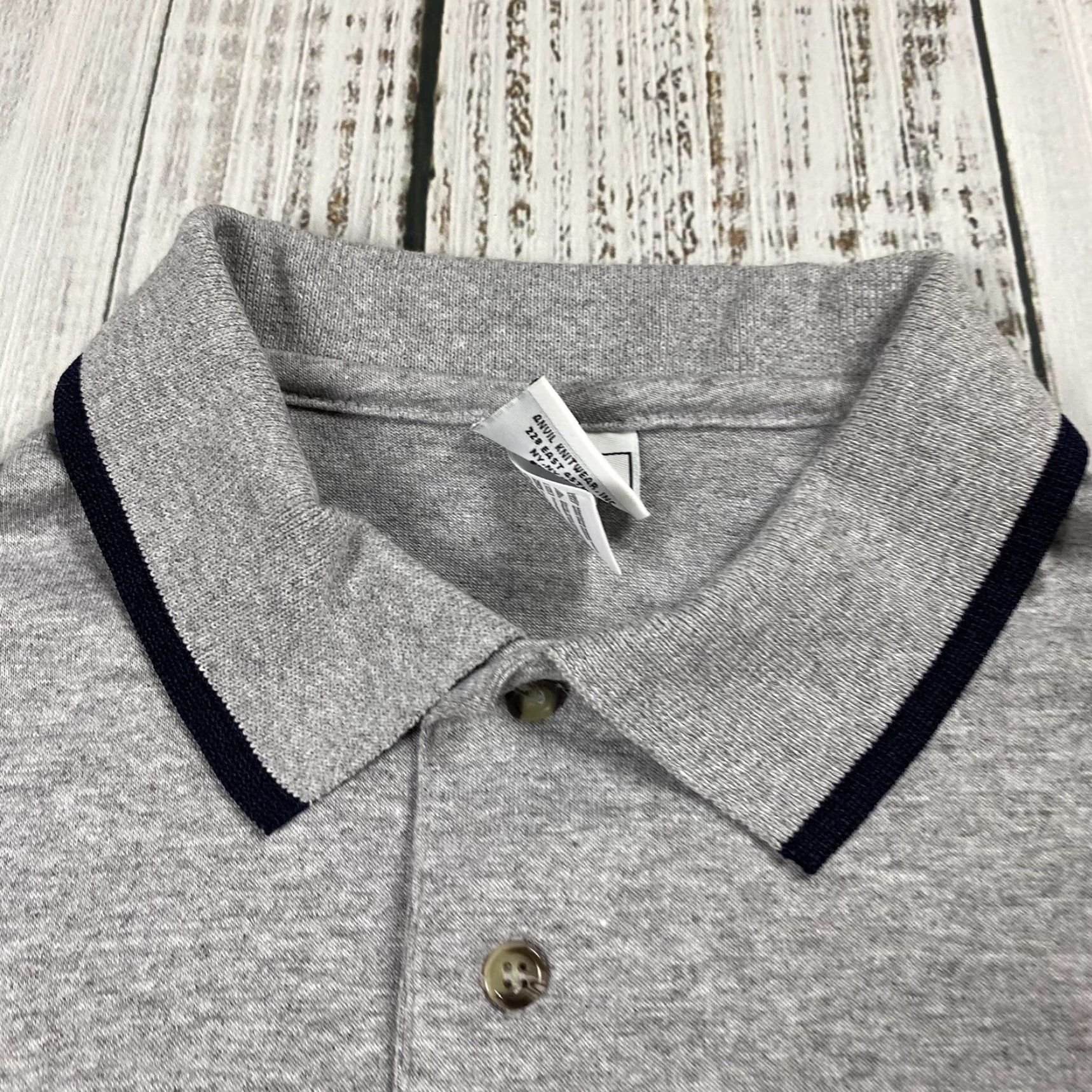 Anvil VINTAGE Anvil US NAVY DEFENSE RADAR POLO Shirt Mens Medium Gray EMBROIDERED RINGER SOLID Size US M / EU 48-50 / 2 - 4 Thumbnail