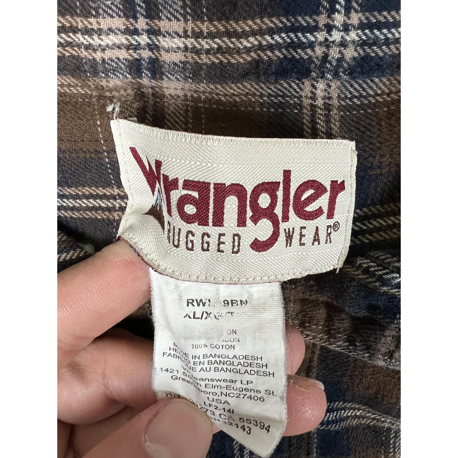 Wrangler Wrangler Rugged Wear Shirt Mens XL Brown Plaid Flannel Butto Size US XL / EU 56 / 4 - 2 Thumbnail