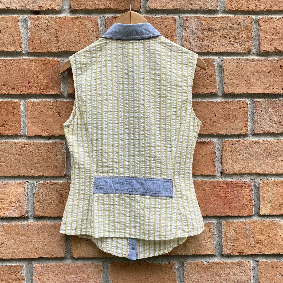 Dolce & Gabbana D&G Green Stripe Sleeveless Blouse with Denim Collar Size M / US 6-8 / IT 42-44 - 7 Thumbnail