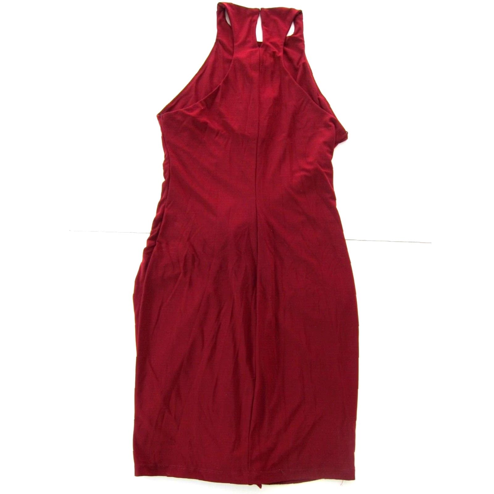 Vintage ABS Allen Schwartz NWT Burgundy Red Knit Dress - Sleeveless High Neck Ruched Stretch, Small, Solid Pattern, Knit Dress, ABS by Allen Schwartz Size S / US 4 / IT 40 - 2 Thumbnail