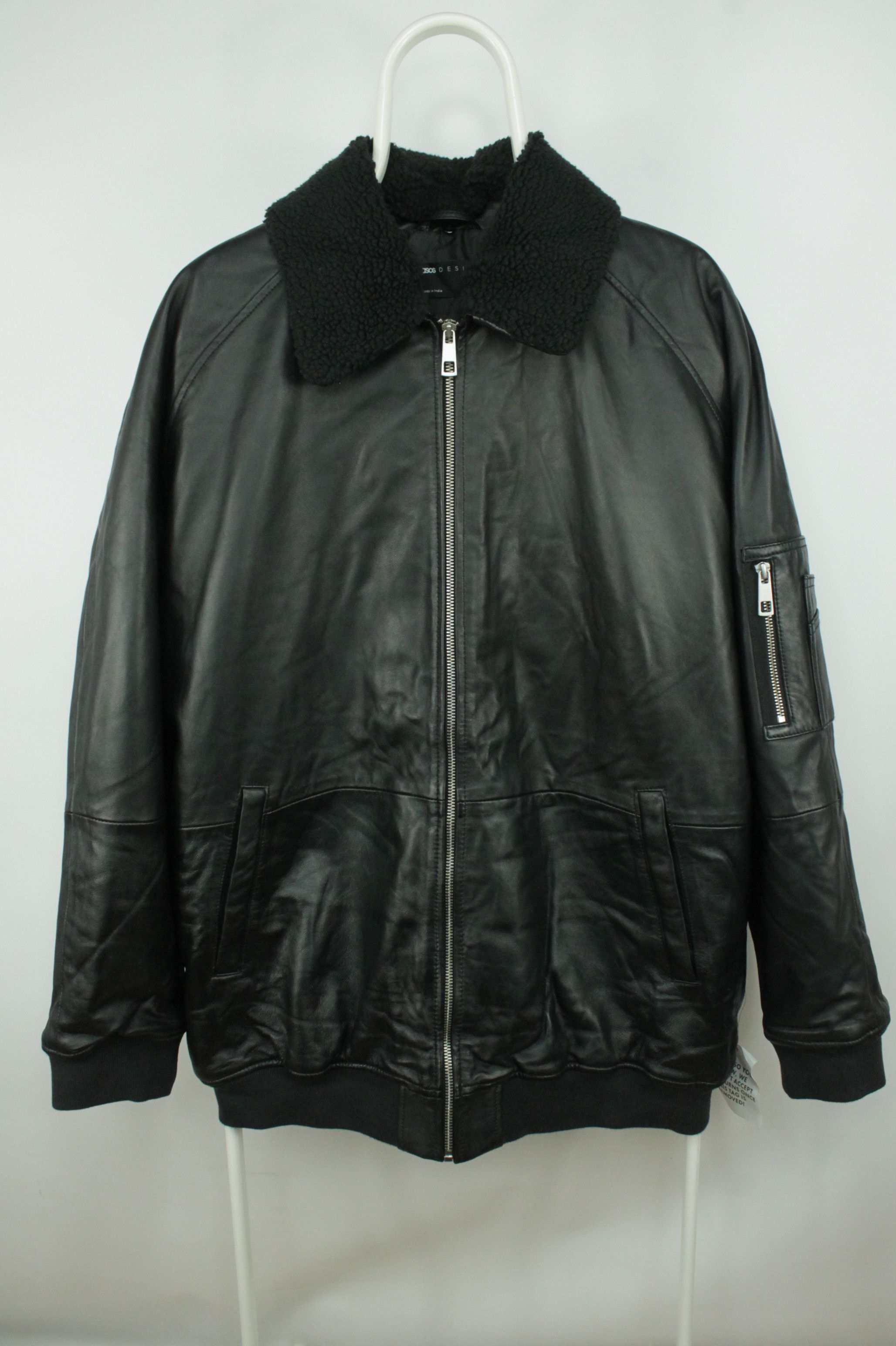 Asos Asos Oversized Black Leather Bomber Jacket Size US L / EU 52-54 / 3 - 3 Thumbnail