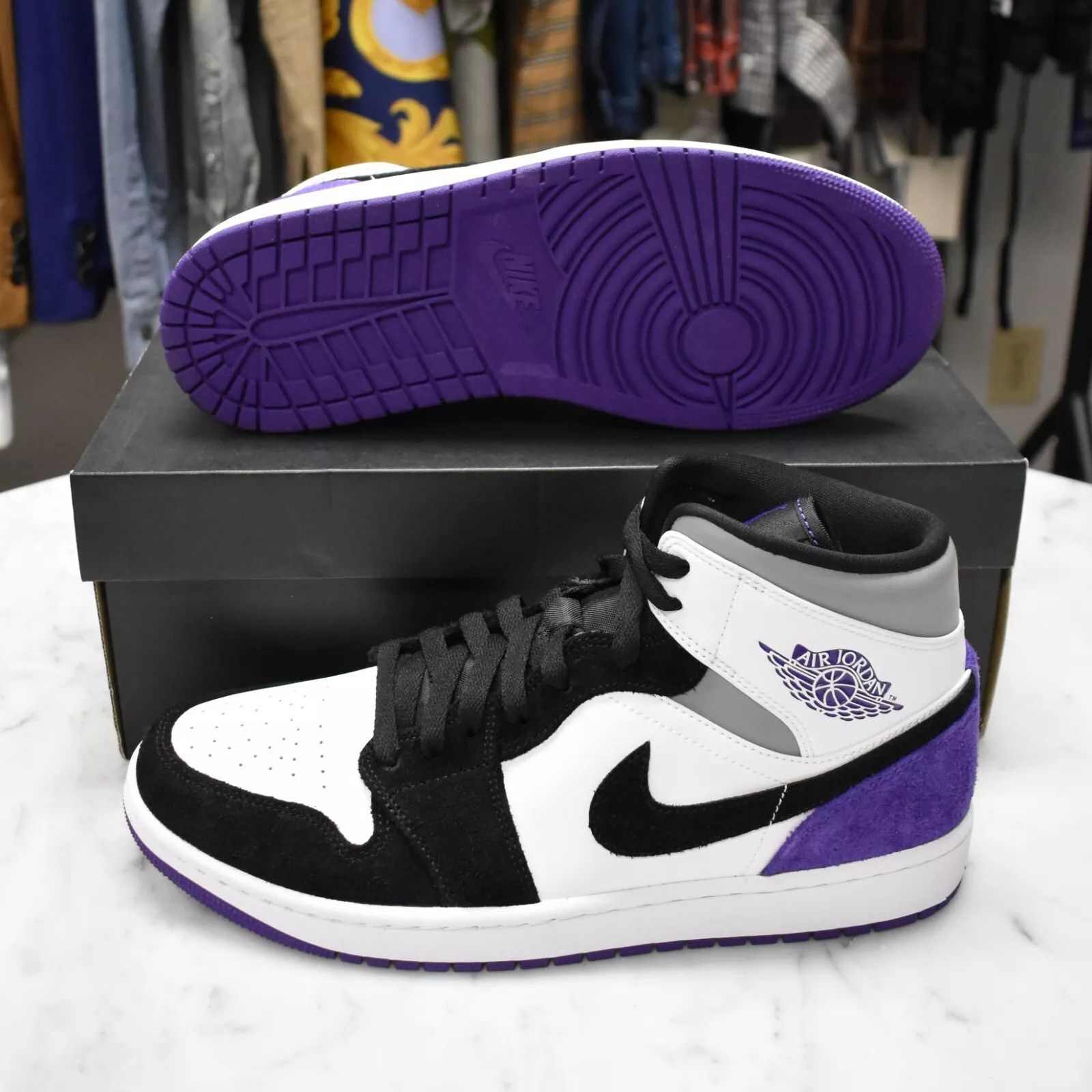 Jordan Brand × Nike Air Jordan 1 Mid SE Court Purple White Black Fuzzy Suede Size US 9.5 / EU 42-43 - 1 Thumbnail
