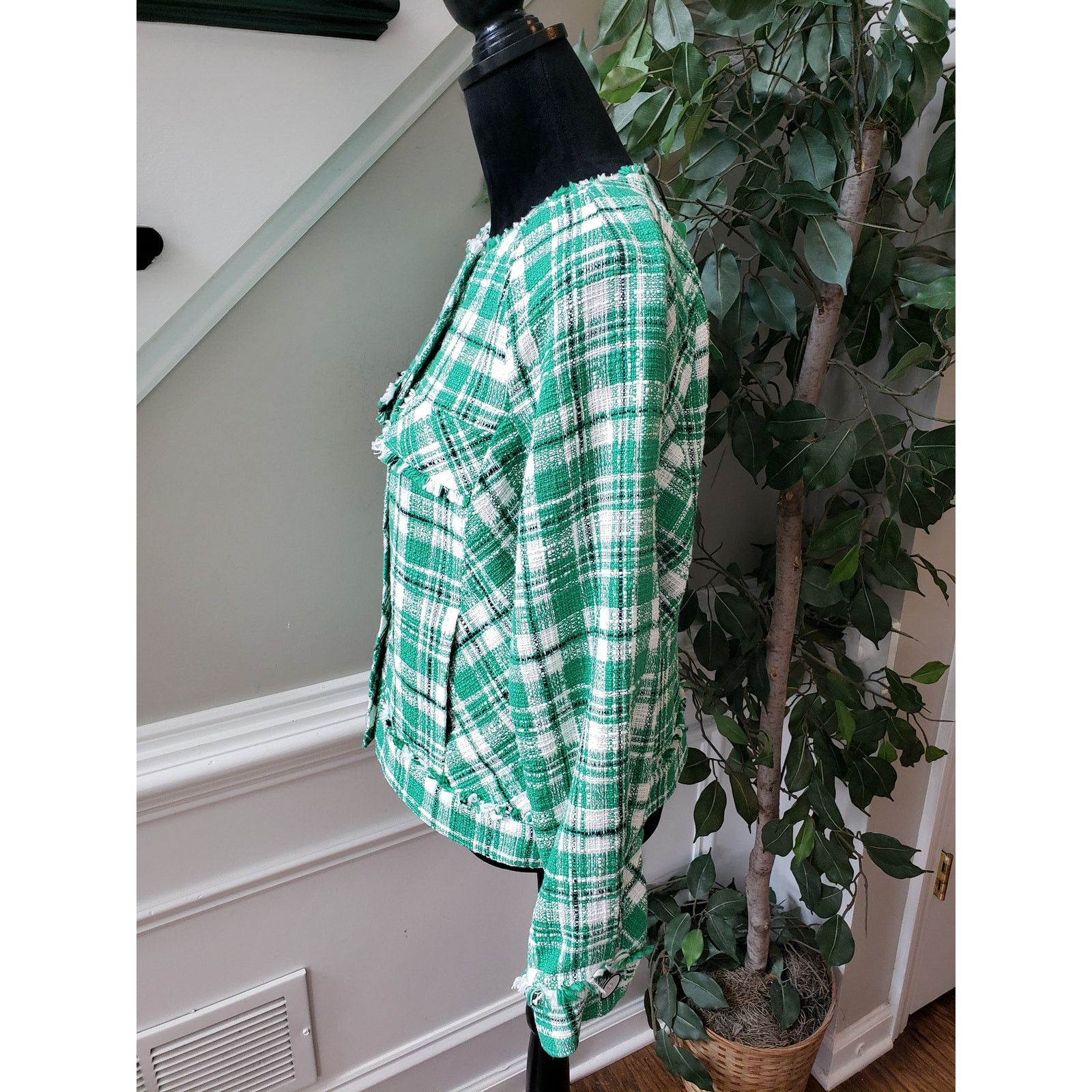 The Unbranded Brand Cabi Library Jacket Womens Medium Green White Plaid Sophia Size M / US 6-8 / IT 42-44 - 15 Thumbnail