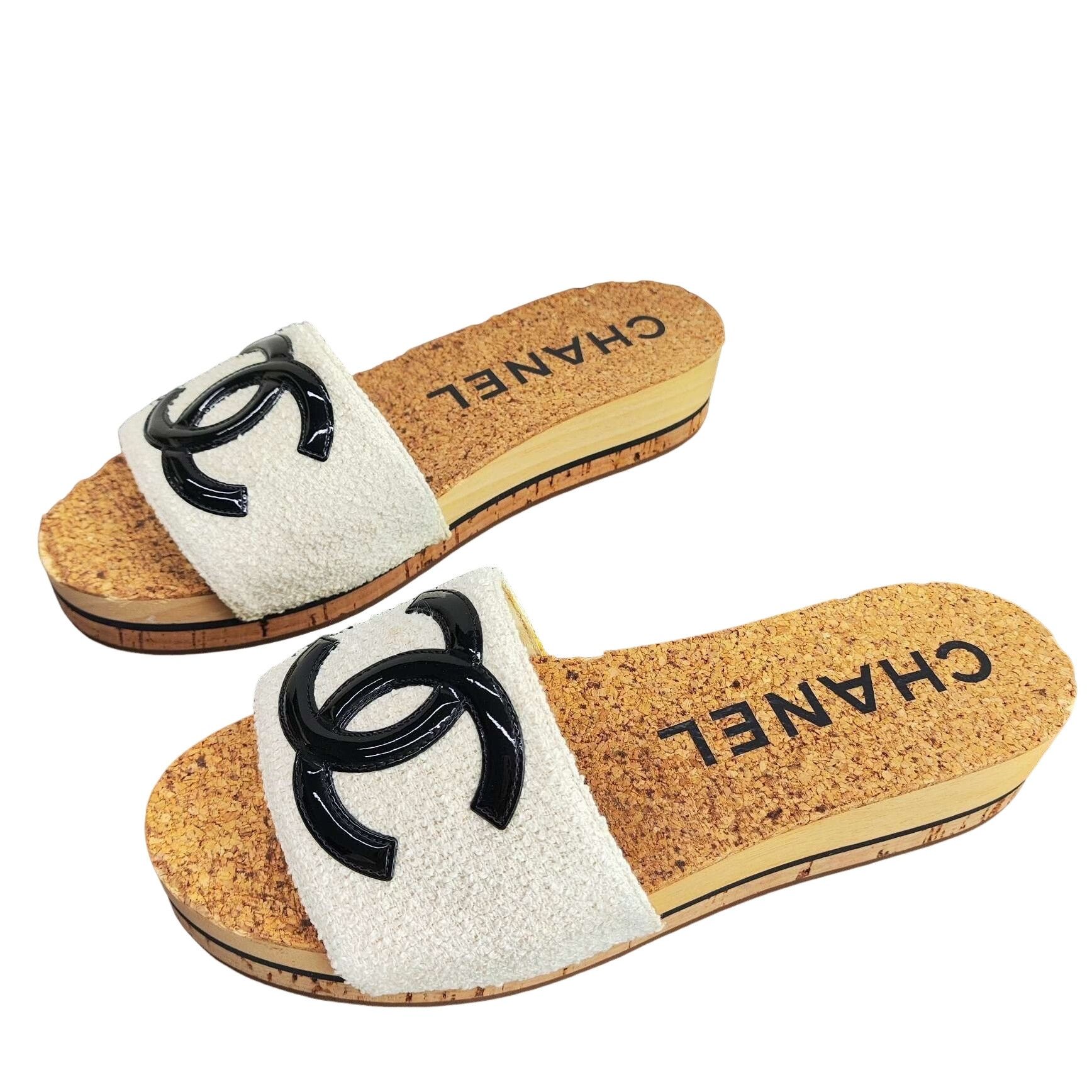 Chanel Chanel Tweed Logo Slides Size 39/40 Size US 9 / IT 39 - 1 Thumbnail