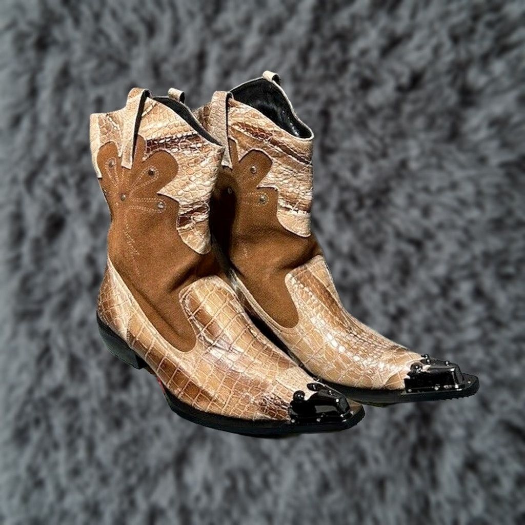 Vintage Fiesso Aurelio Garcia Boots 7 Western Cowboy Glam Rock Edgy Clubwear Rockabilly Men Leather Cap Toe Slip On Pointed Toe Casual Workwear Vintage No N/A Size US 7 / EU 40 - 1 Thumbnail