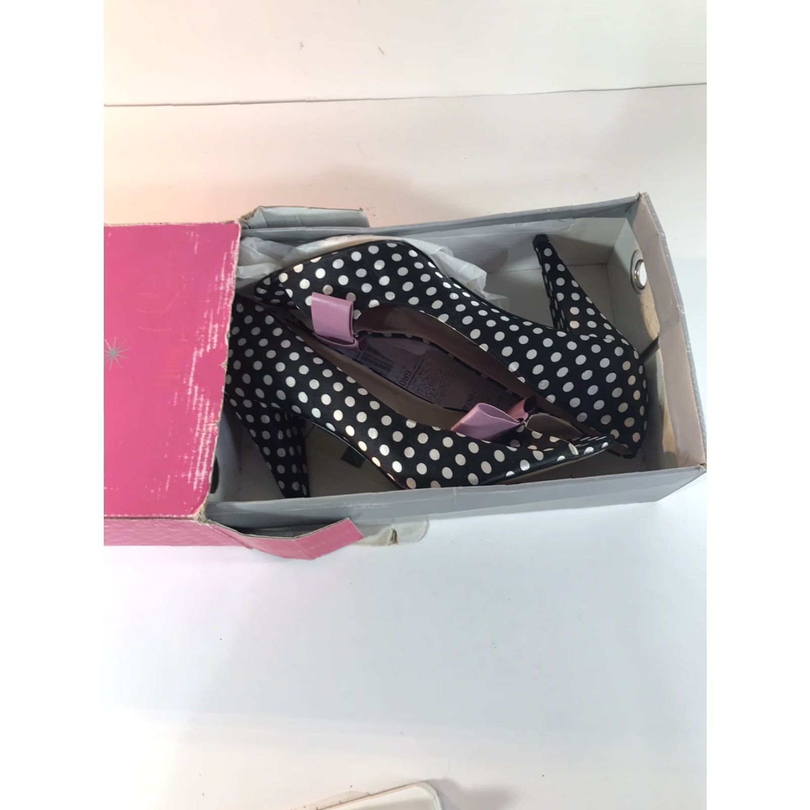 Vintage Shoedazzle Veronica Blk/Wht Polka Dot 4in Heels W-Pink Bows Womens Size 10 New Size US 10 / IT 40 - 2 Thumbnail