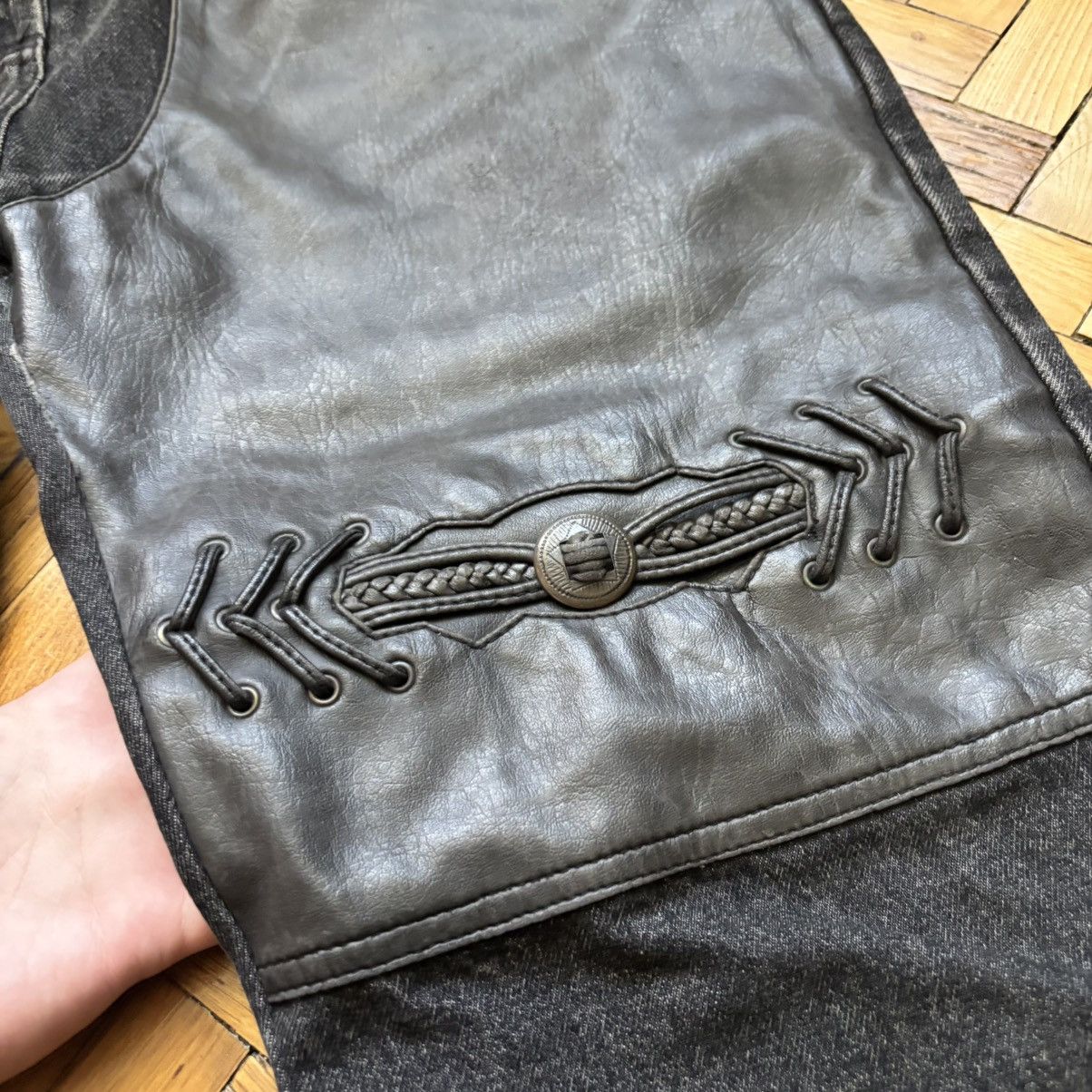 Vintage Vintage Leather Western Denim Black Jeans ERD Punk Grunge Size US 34 / EU 50 - 3 Thumbnail