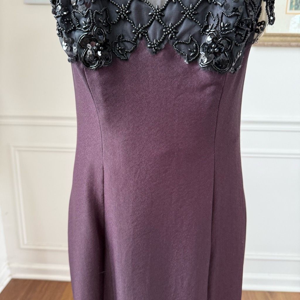 Vintage Vintage 80s 90s Purple Black Mesh Beaded Illusion Bodice For Size M / US 6-8 / IT 42-44 - 3 Thumbnail