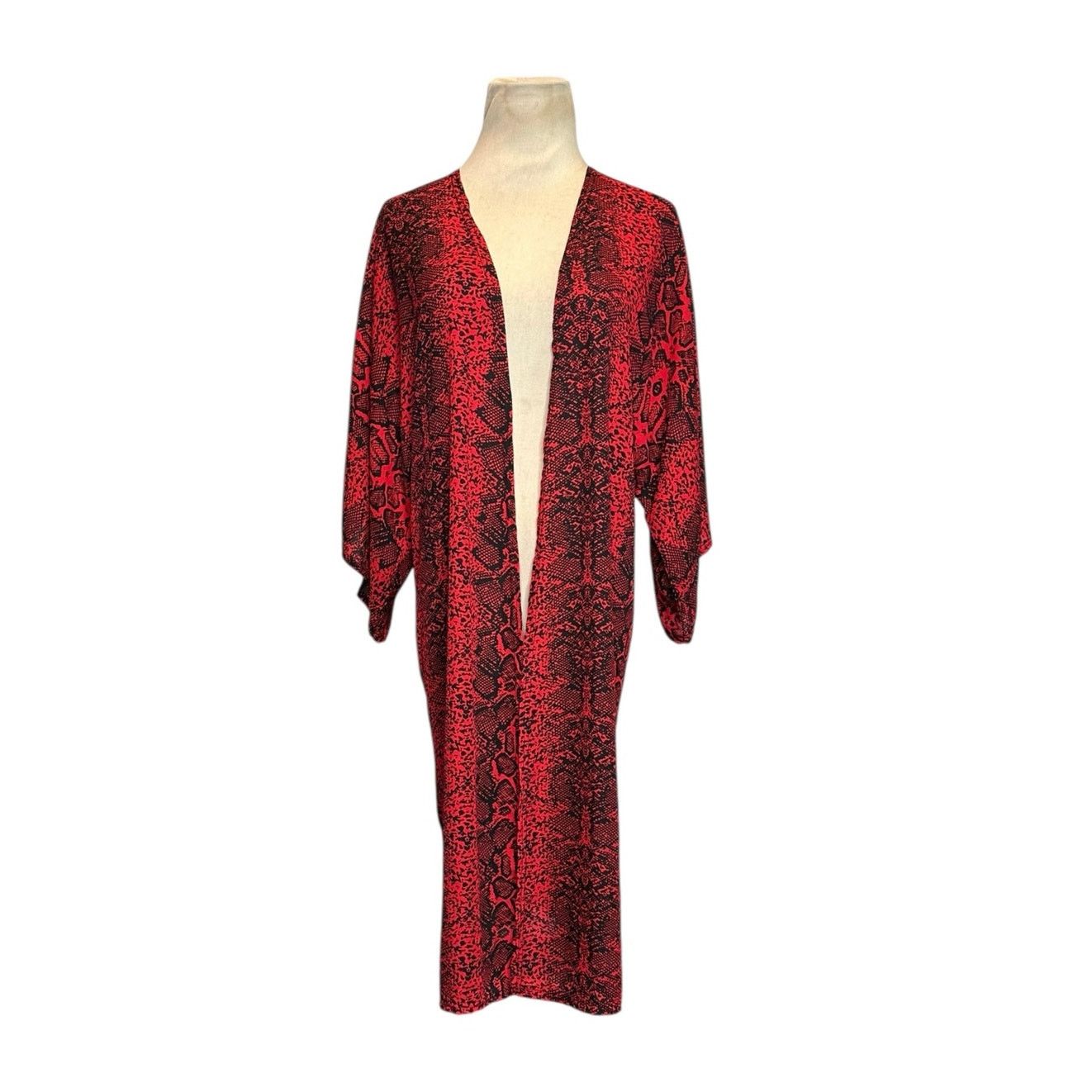 Boohoo Boohoo red black snake print open front long kimono size M/L Size L / US 10 / IT 46 - 1 Thumbnail