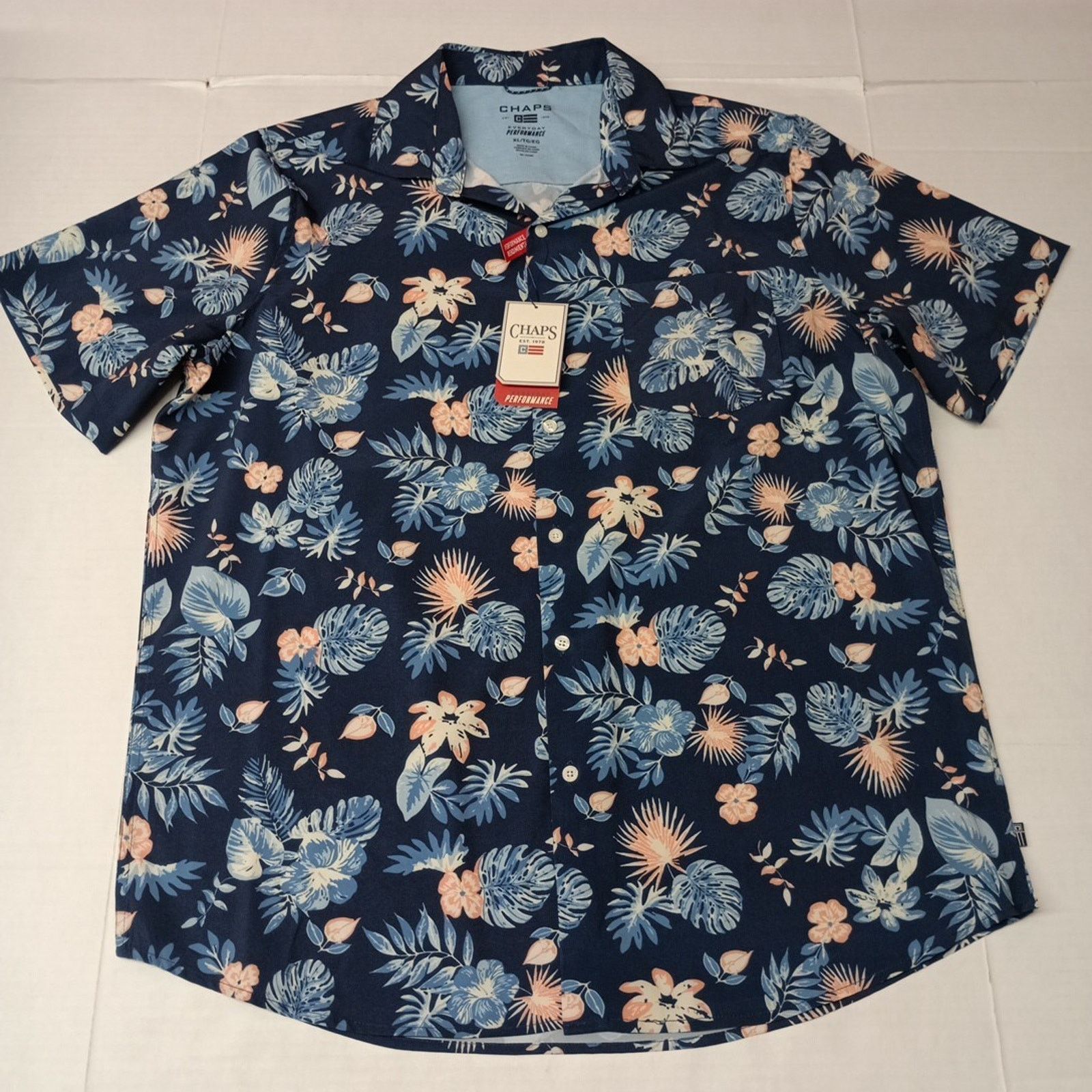 Chaps Chaps Woven Shirt Men's Size XL Blue Floral Stretch UPF 50 Size US XL / EU 56 / 4 - 1 Thumbnail