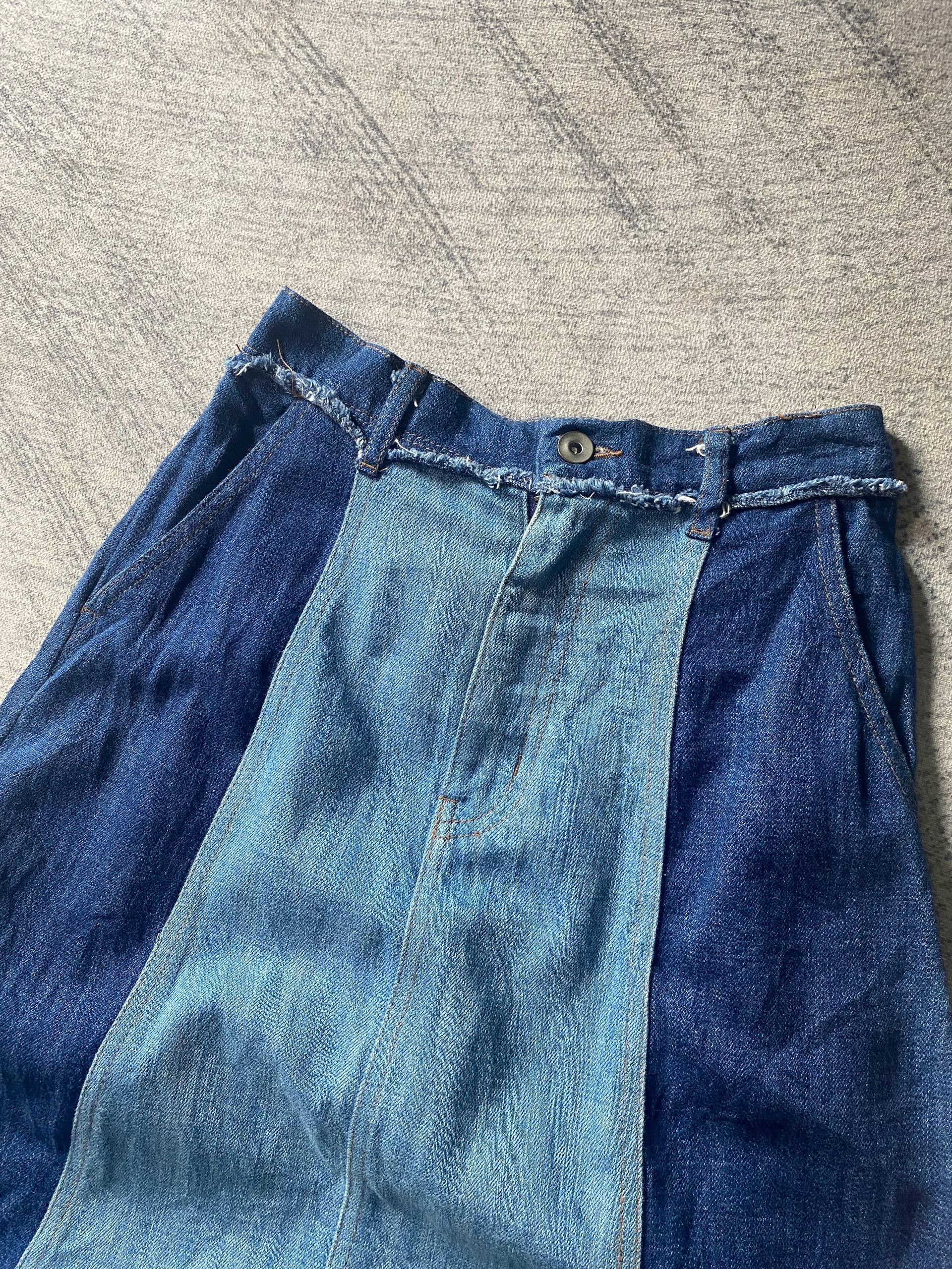 Designer Designer Style Frayed Denim Midi Skirt Size 30" / US 8 / IT 44 - 3 Thumbnail