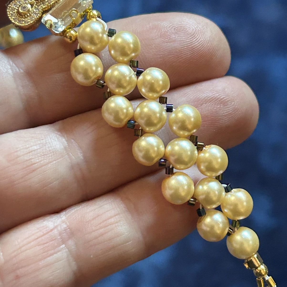 Handmade Handcrafted light champagne Czech glass pearl bracelet Size ONE SIZE - 4 Thumbnail