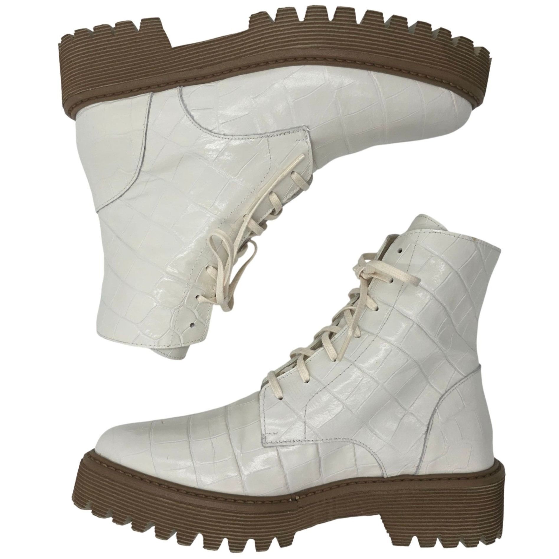 FREDA SALVADOR NEW Freda Salvador Emi Combat Boots Womens 5M Creme Leather Size US 5 / IT 35 - 4 Thumbnail