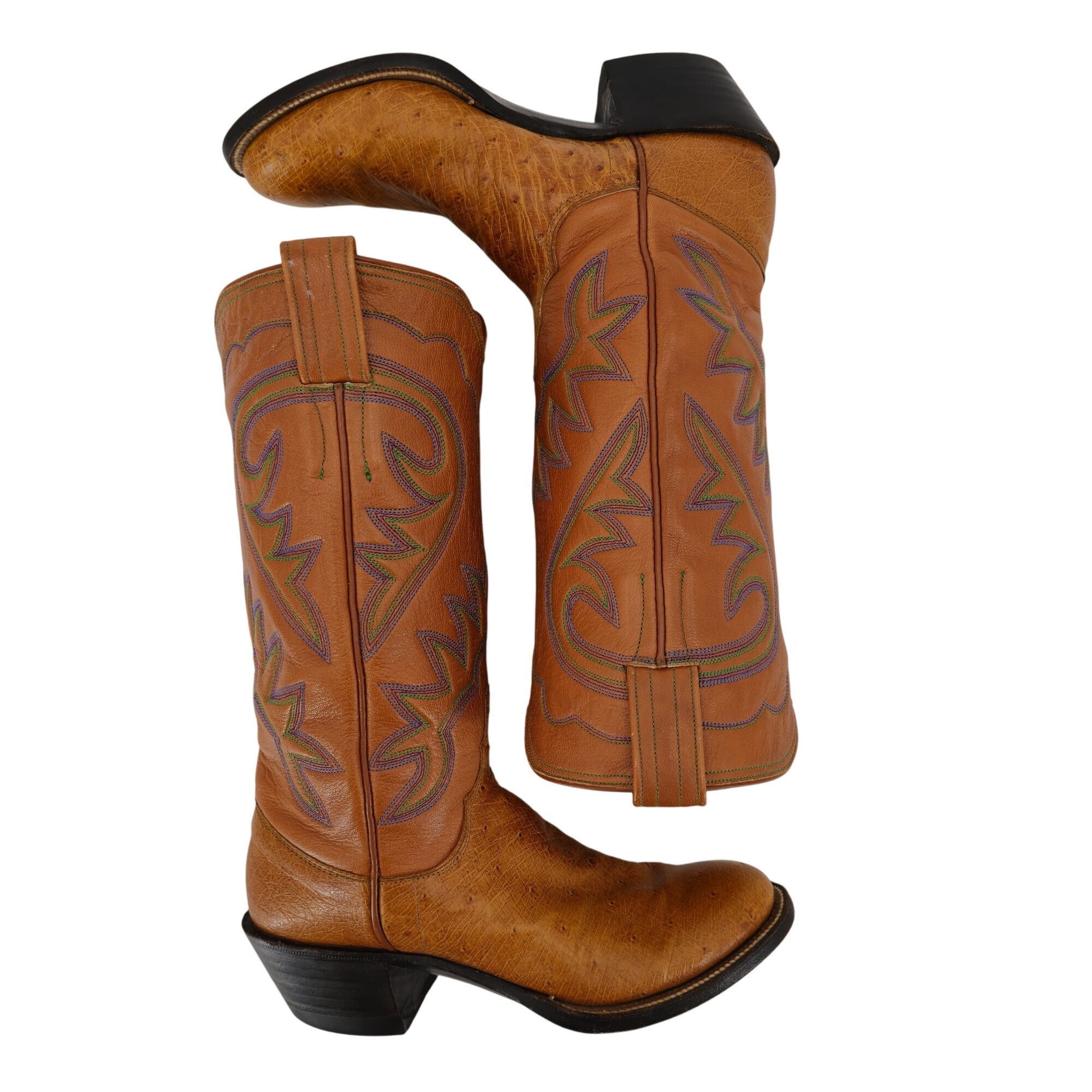 Other M.L. Leddys Ostrich Exotic Cowgirl Boots Womens 5B Brown Pur Size US 5 / IT 35 - 11 Thumbnail
