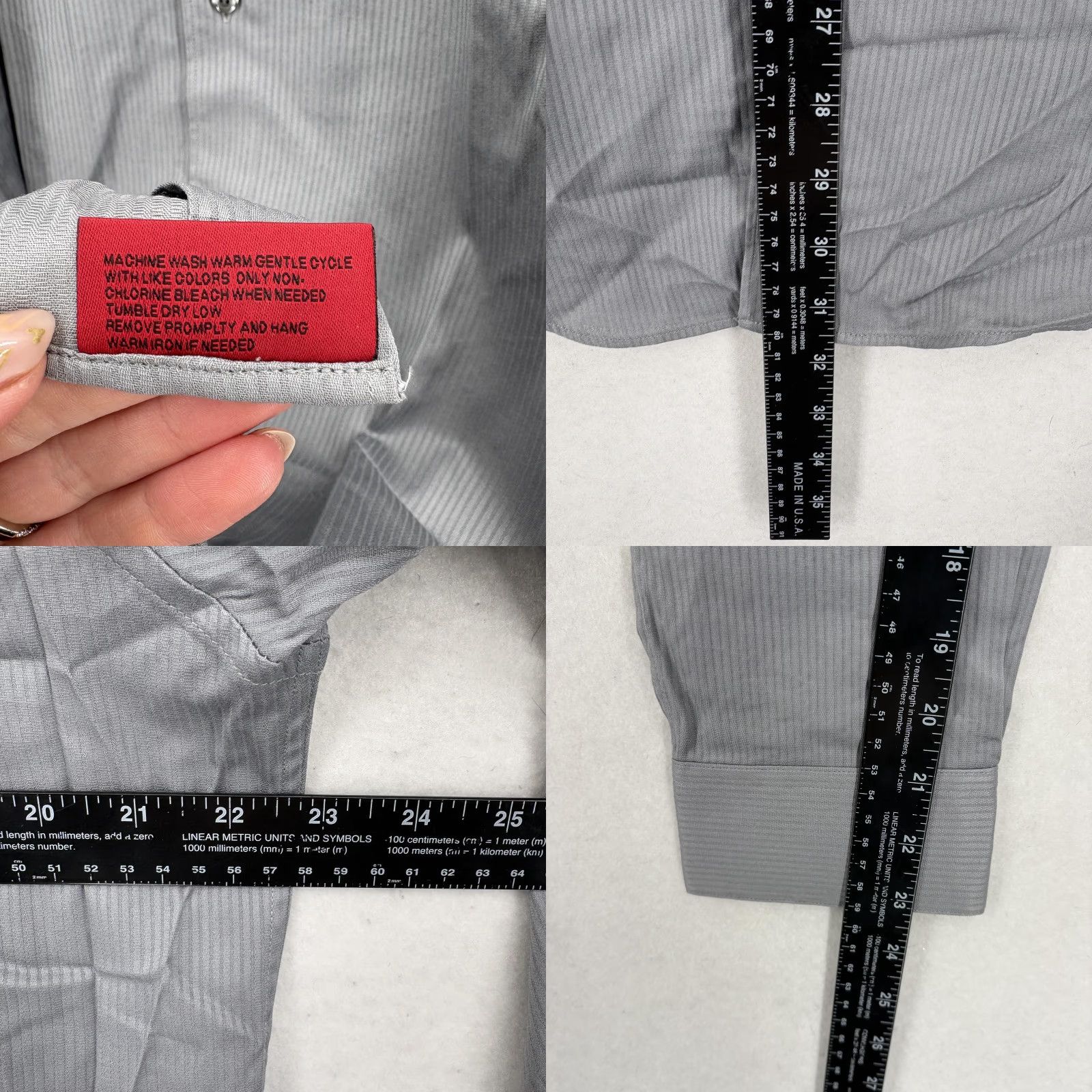 Alfani Alfani Dress Shirt Mens Large 16 32/33 Gray Stripe Fitted Easy Care Cotton NWT Shirt Size 42R - 8 Thumbnail