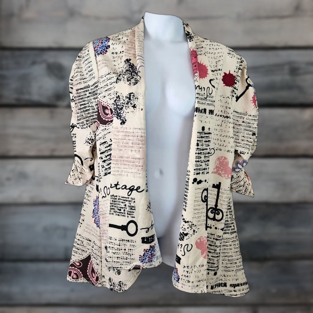Vintage Lily by Firmiana Womens Kimono Sz 3X Black Pink Ruched 3/4 Sleeve Size XXL / US 16-18 / IT 52-54 - 1 Thumbnail