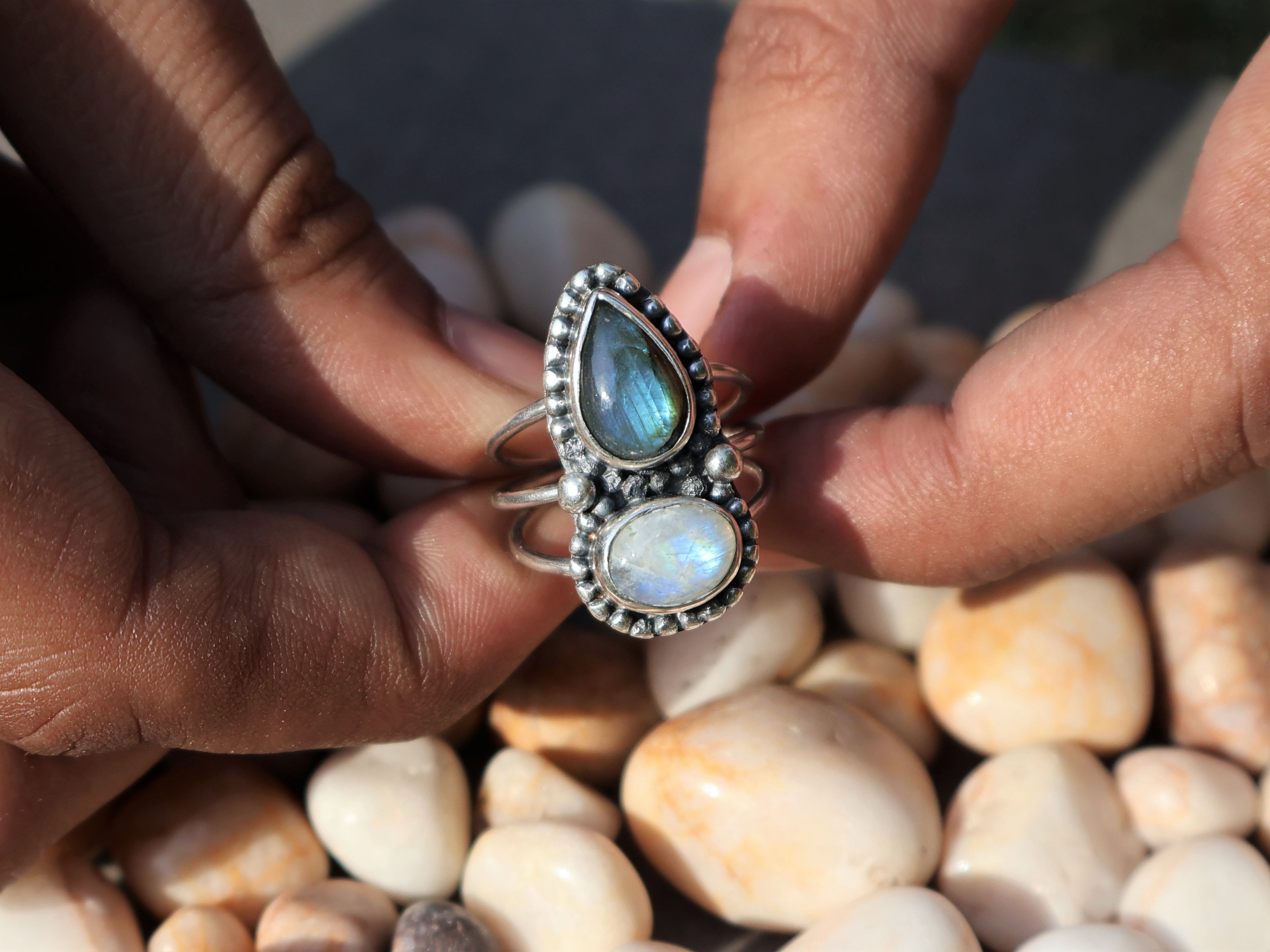 Handmade Moonstone Labradorite Ring, Handmade Sterling Silver Ring, Size ONE SIZE - 3 Thumbnail