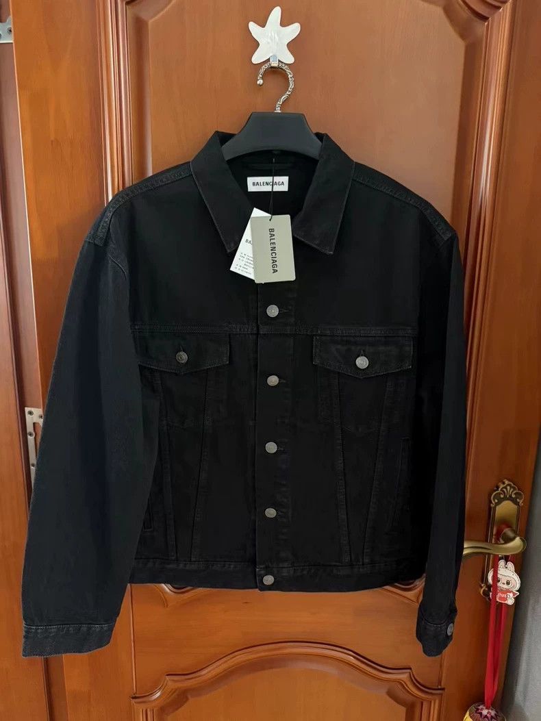 Balenciaga size 34 Diamond logo denim jacket with black ba