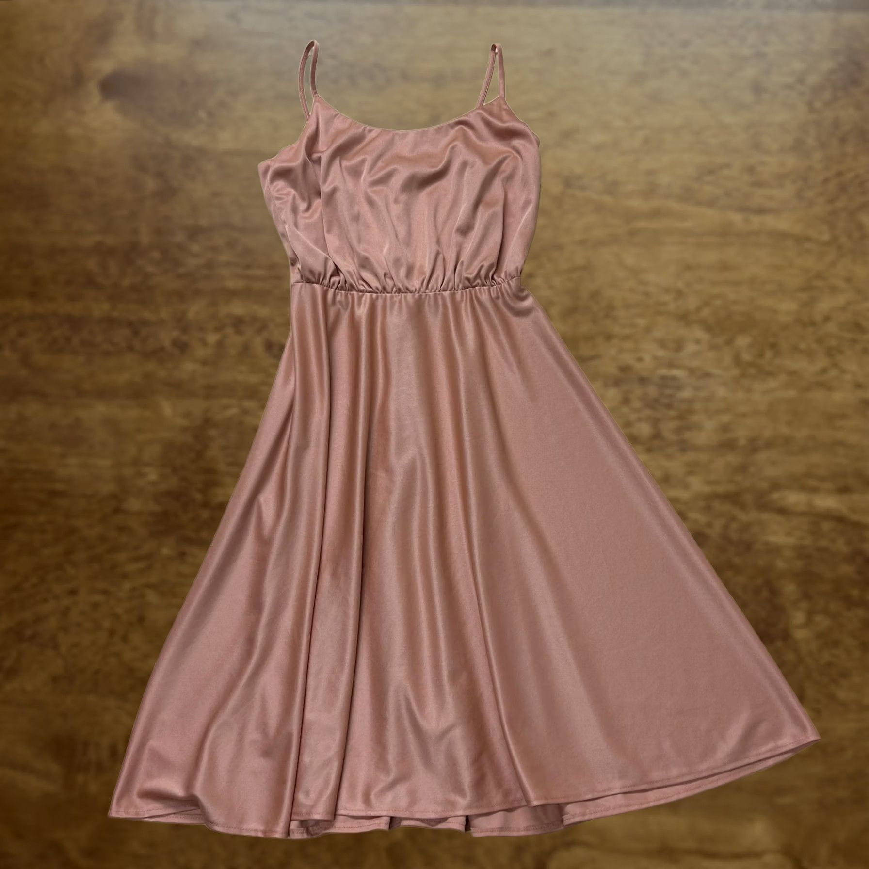 Vintage Y2K Dress Womens Small Beige Satin Slip Fit & Flare Midi Spaghetti Strap Party Size S / US 4 / IT 40 - 1 Thumbnail