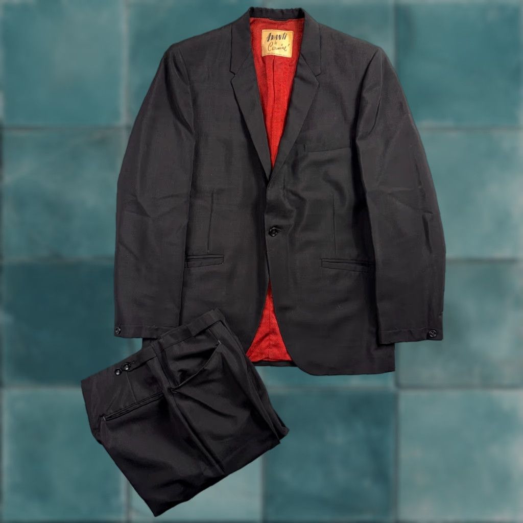 Vintage VTG Avanti Carmine Mens 2 PC Suit Jacket Coat Pants 40 Black Rockabilly 1960s 1960s Gab Poly West Gab? Size 40R - 1 Thumbnail