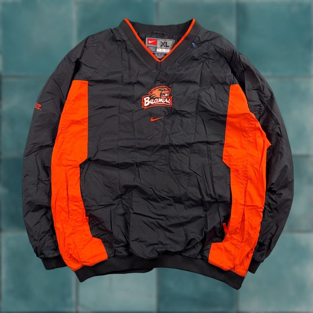 VINTAGE Nike Oregon State University OSU Beavers Team Warm Up Jacket Center Swoosh Men XL Black Pullover Sweater