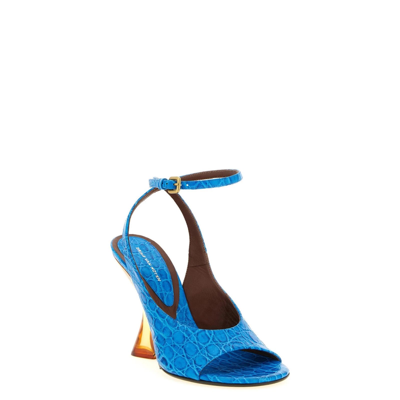 Dries Van Noten DRIES VAN NOTEN Light Blue Embossed Leather 100mm Heel Sanda Size US 10 / IT 40 - 2 Thumbnail