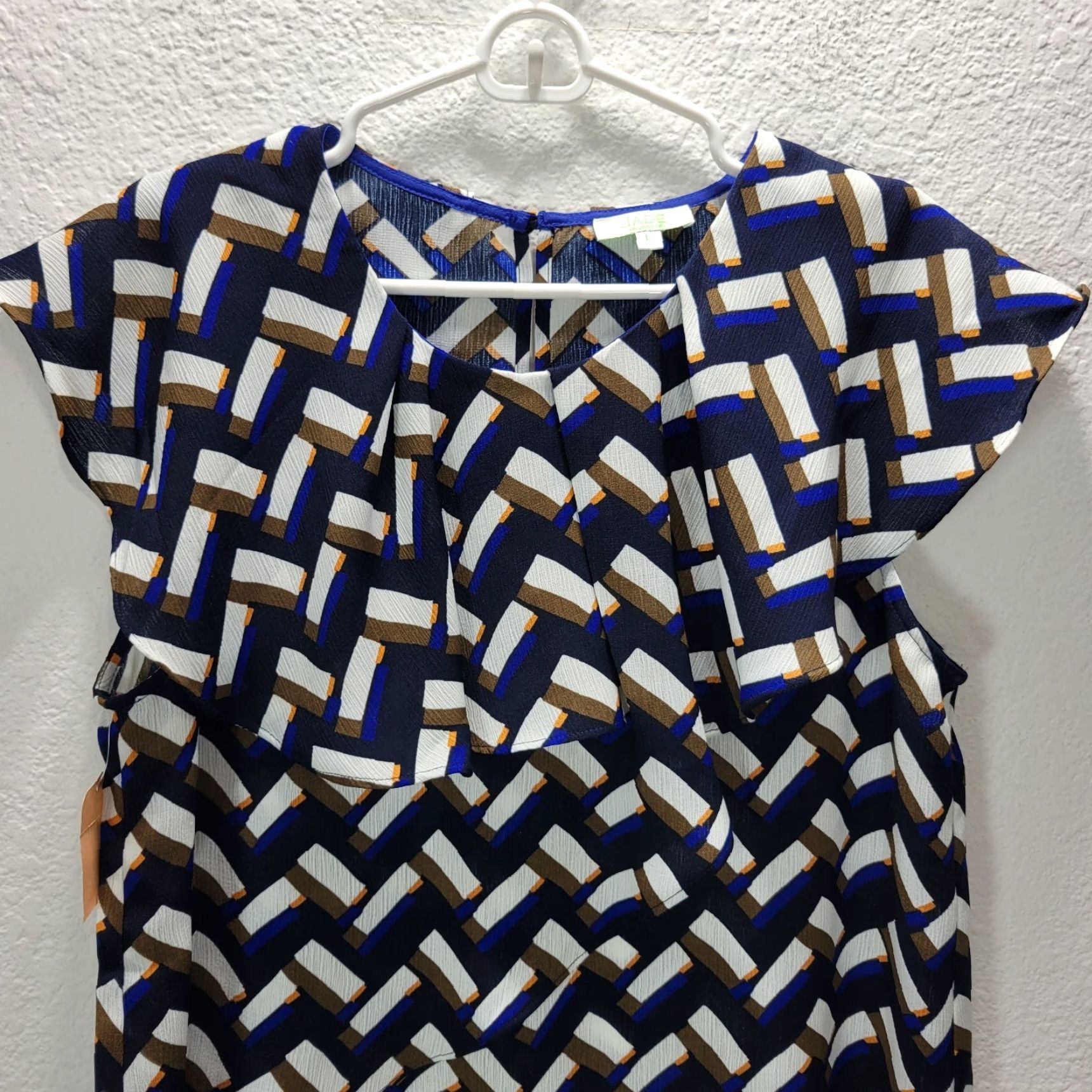 Vintage Jade Melody Tam Blouse Geometric Top Sleeveless Blue Beige NWT L Womens Casual Shirt Size L / US 10 / IT 46 - 4 Thumbnail