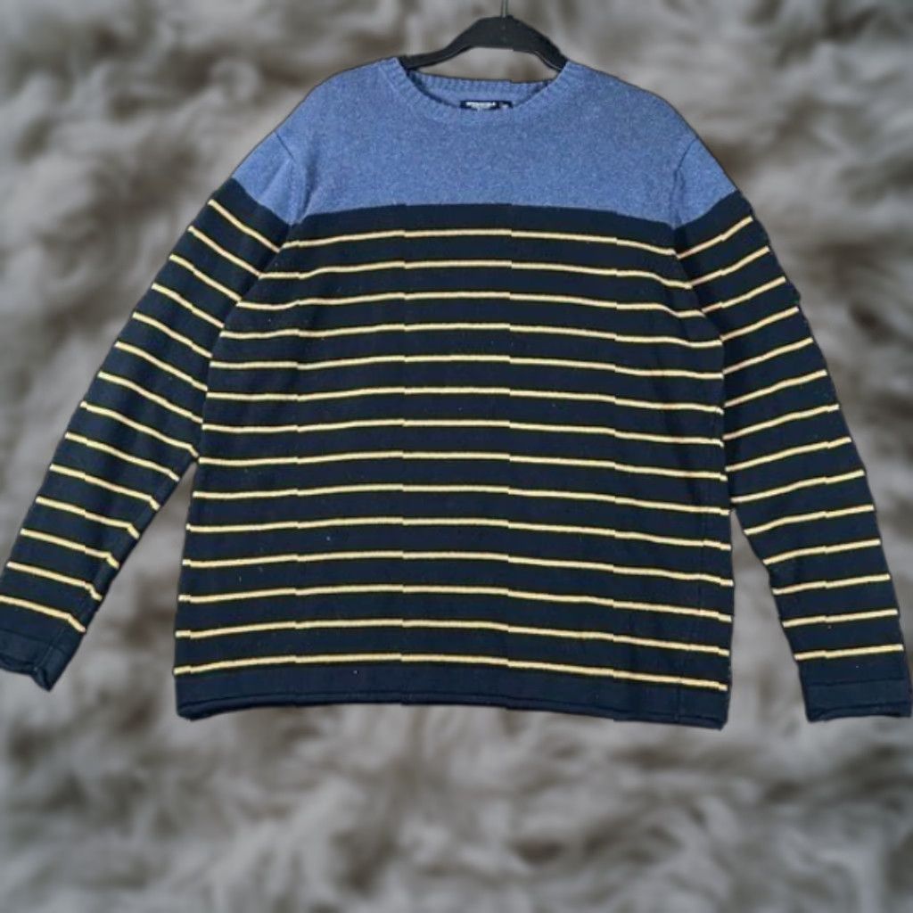 Springfield Springfield Sweater Navy Blue Striped Crewneck XL Mens Knit Pullover Casual Classic All Seasons Cotton Knit Navy Blue Size US XL / EU 56 / 4 - 1 Thumbnail