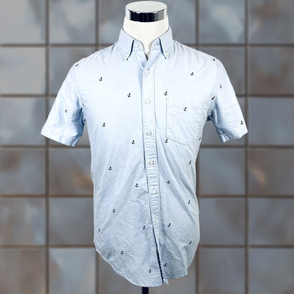 J.Crew J.CREW Small Oxford Shirt Blue Anchor Print Short Sleeve 100% Cotton Button-Down Shirt Mens XS? Size US S / EU 44-46 / 1 - 1 Thumbnail