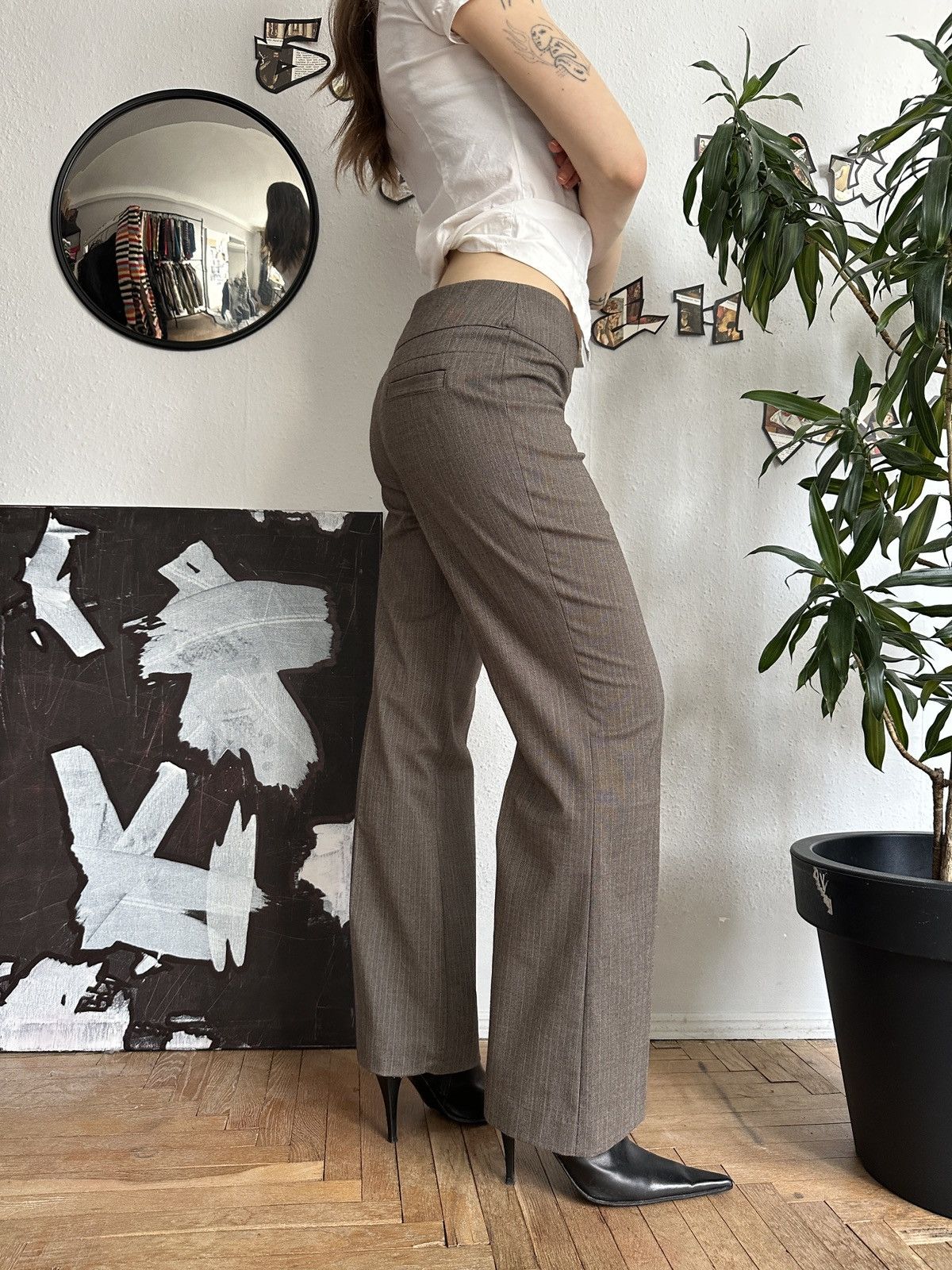 Beauty Beast × Japanese Brand Sade Office Siren Corpcore Wide Leg Stripe Pants Flared 00s Size 30" / US 8 / IT 44 - 7 Thumbnail