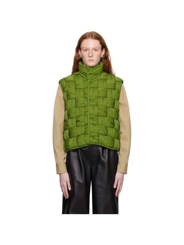 Bottega Veneta o1n1vont0625 Padded Nylon Intreccio Gilet in Green Size M / US 6-8 / IT 42-44 - 1 Thumbnail