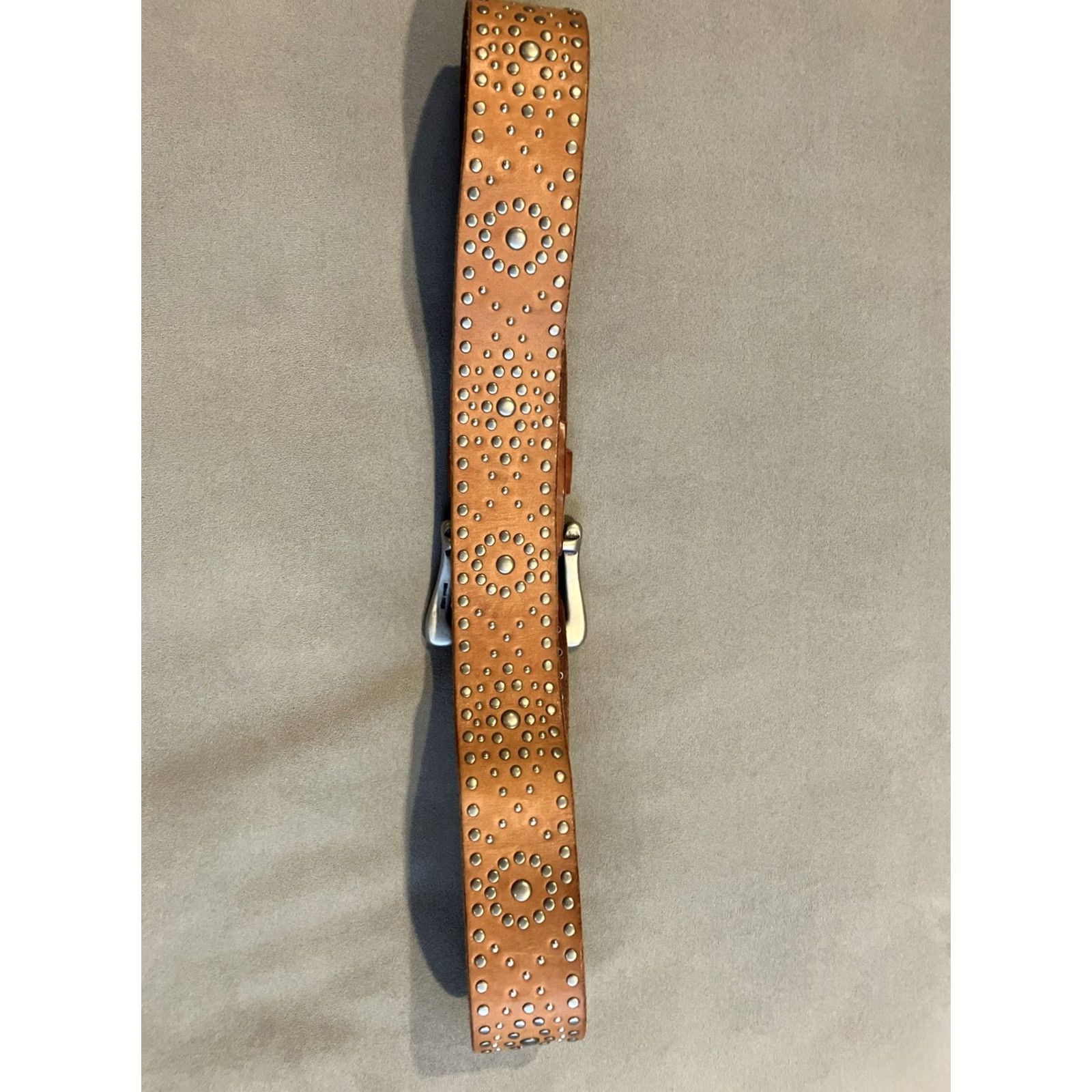 Vintage Linea Pelle Belt Leather Brass Boho Chic Hippie Flower Child One Size Brown Women Belt Size ONE SIZE - 3 Thumbnail