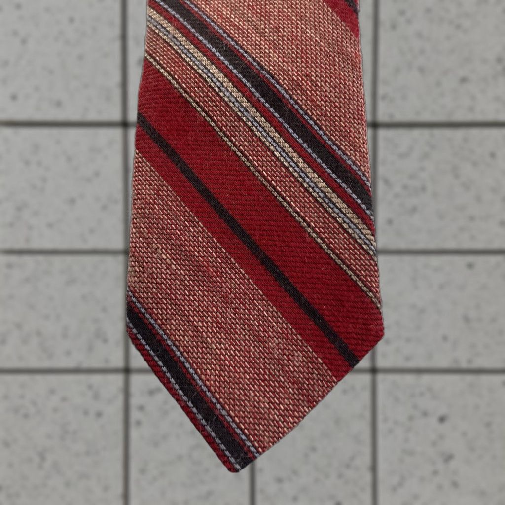 Vintage VINTAGE Stacy Stavy Cravats Wool Repp Tie 2" Slim Stripe Red Texture Poly Blend MCM Mod 2x54 Capsule Slim Necktie Mens Size ONE SIZE - 1 Thumbnail