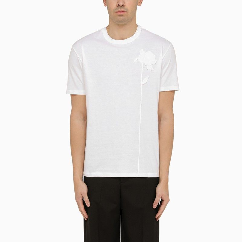 image of Valentino White Cotton T-Shirt With Embroidery, Men's (Size XL)