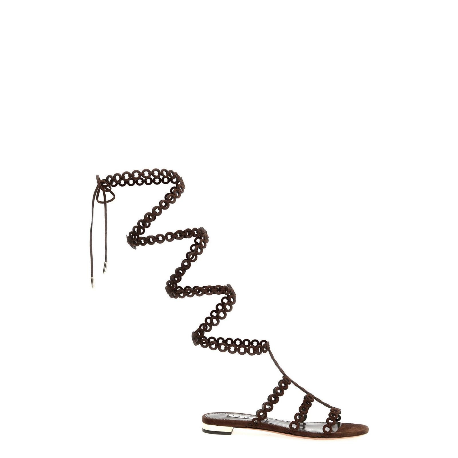 AQUAZZURA Infinity Chain Brown Leather Gladiator Sandals New