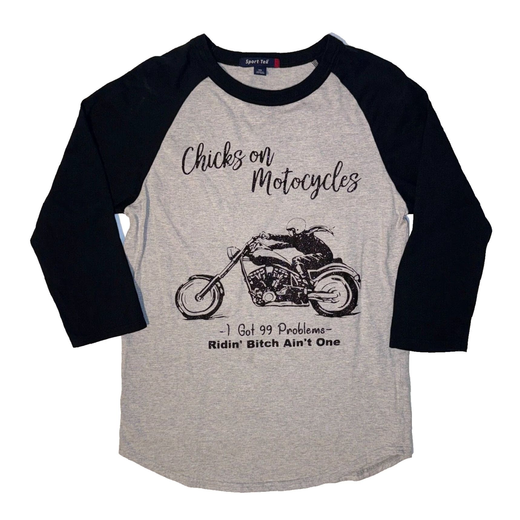 Vintage Chicks On motorcycles I Got 99 Problems Ridin' B**ch Aint One Biker Tshirt XS Women Gray 3/4 Sleeve Logo Sport-Tek Regular Size XS / US 0-2 / IT 36-38 - 2 Thumbnail