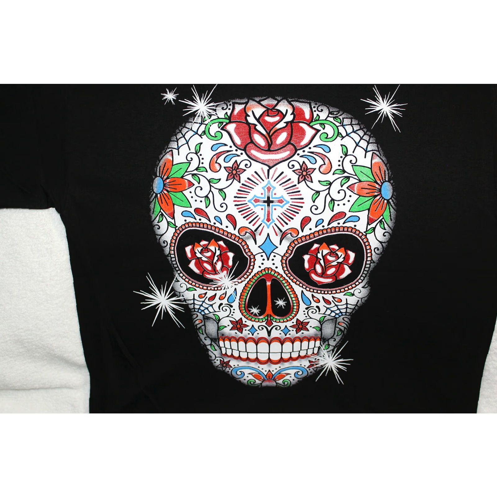 Sugar SUGAR SKULL DAY OF THE DEAD CROSS ROSE FLOWER T-SHIRT Men L Black ALSTYLE APPAREL Graphic Tee Short Sleeve 100% Cotton Size US L / EU 52-54 / 3 - 2 Thumbnail