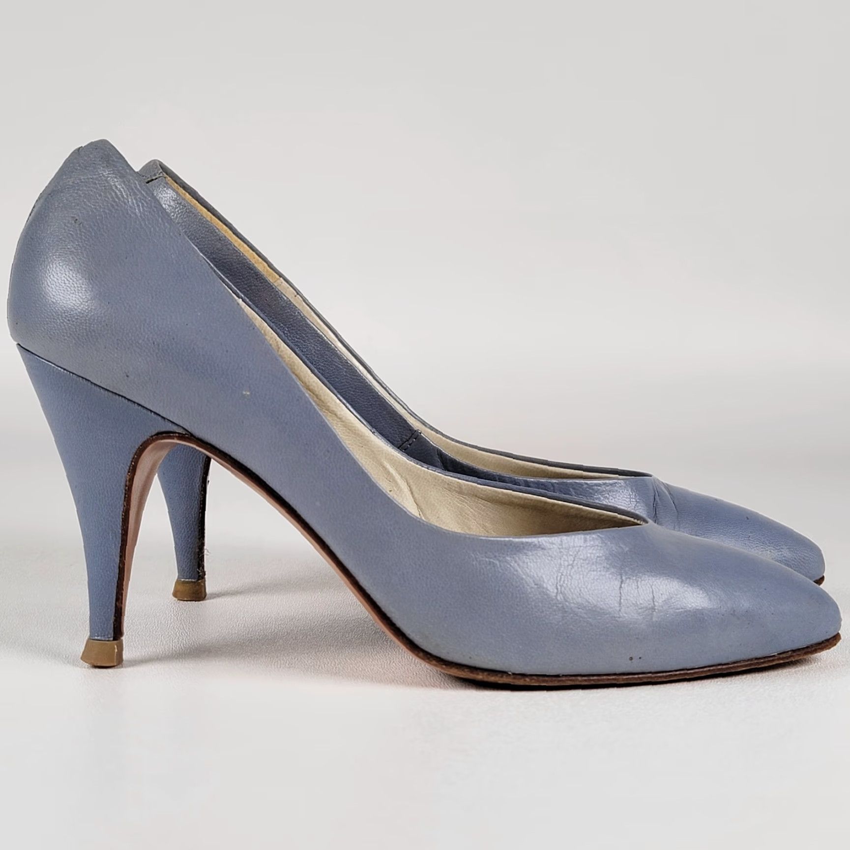 Vintage VINTAGE Gaven Spiegel Blue Leather Stiletto Dress Shoes Women's Size 6.5 M Pump Leather Blue 60s Womens Shoes Size M / US 6-8 / IT 42-44 - 2 Thumbnail