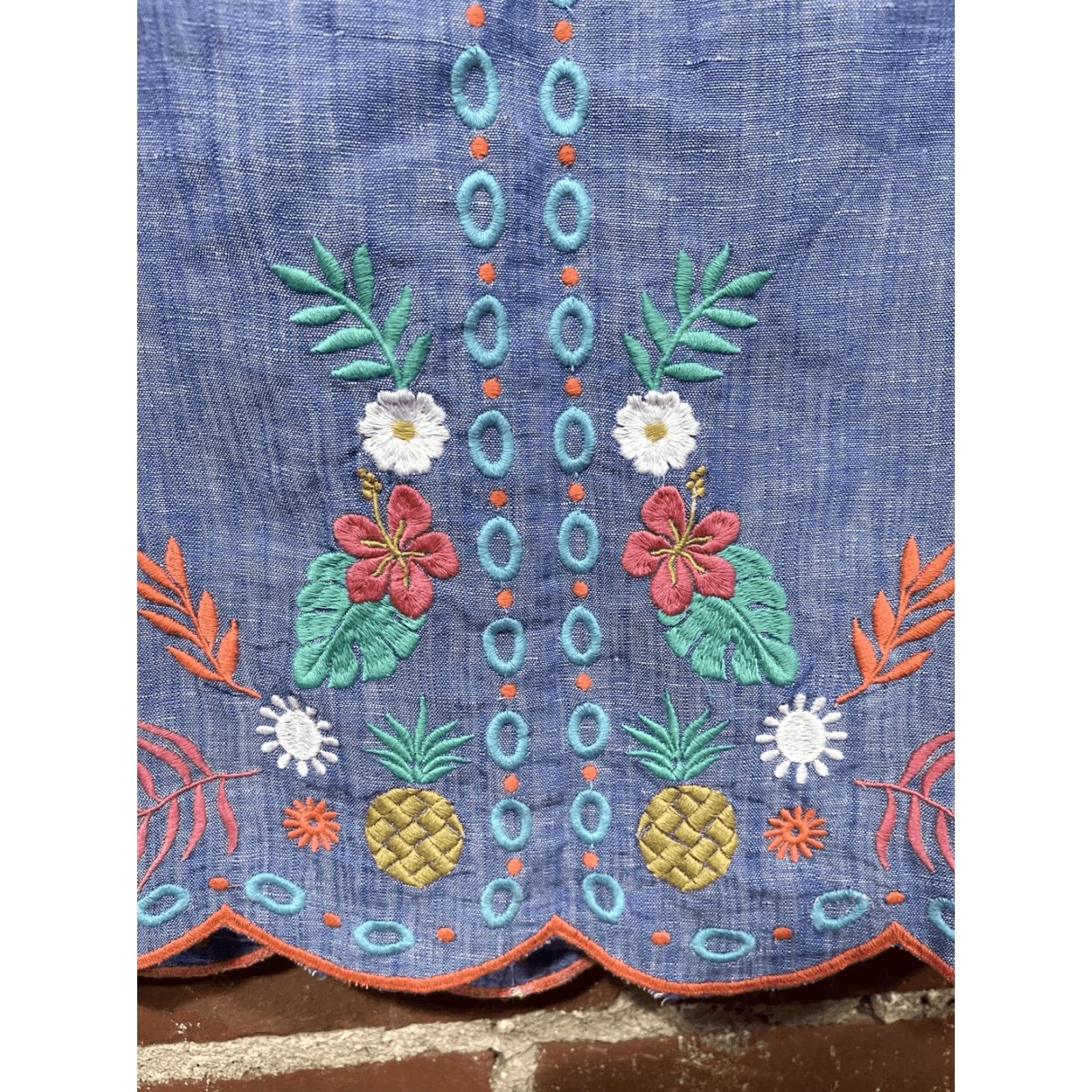 Talbots Talbots Skirt Womens 12P Petites A-Line Blue Linen Blend Embroidered Floral Short Lightweight Vintage: No Size 34" / US 12 / IT 48 - 7 Thumbnail