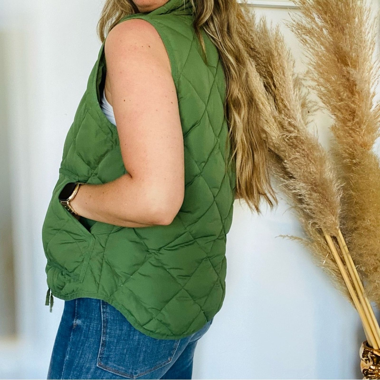 J.Crew J CREW Olive Green Quilted Puffer Down Gold Zip Vest Jacket Size M / US 6-8 / IT 42-44 - 2 Thumbnail