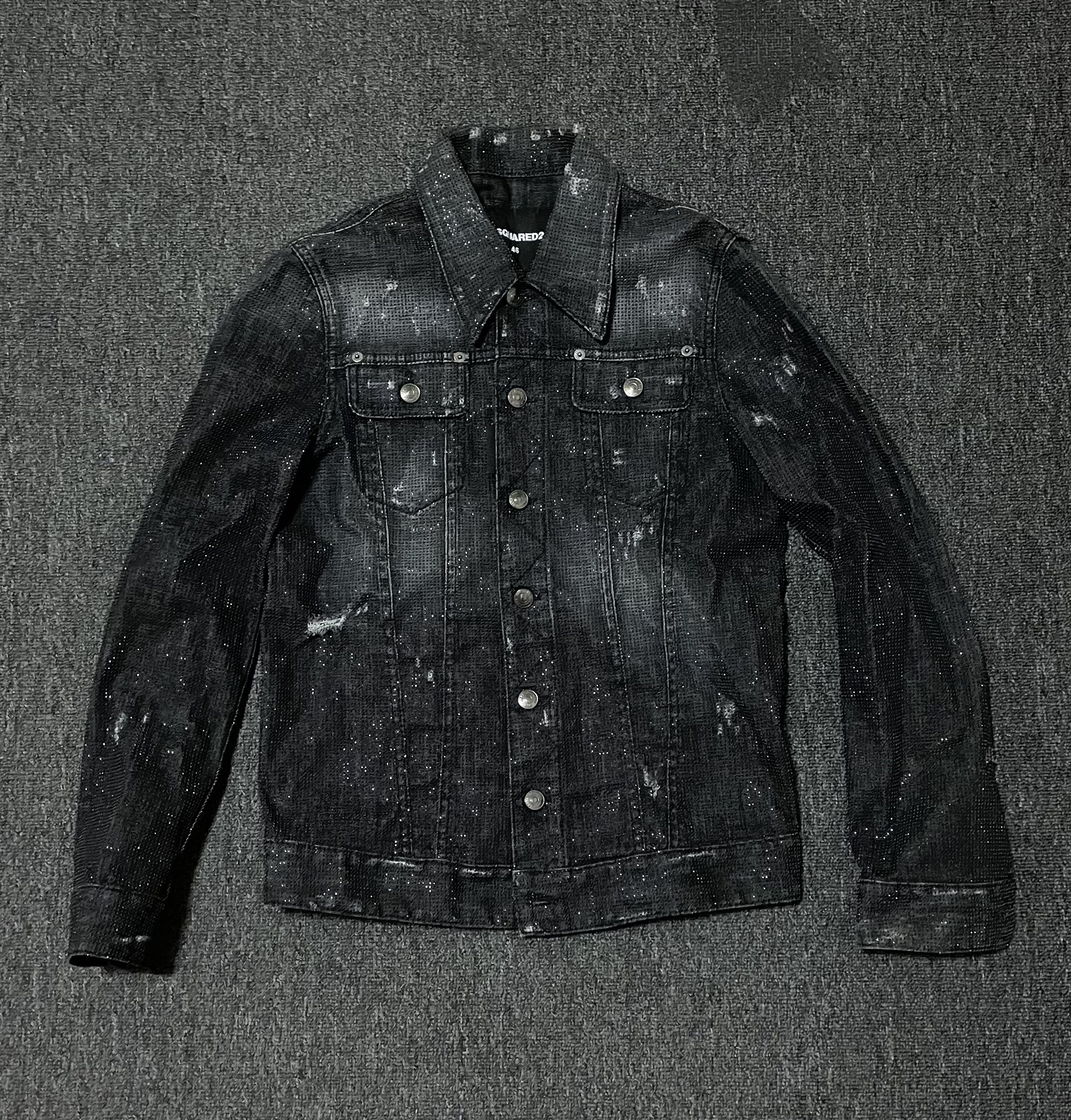 image of Dsquared2 Denim Jacket, All-Over Black Diamonds, Size 46, Men's