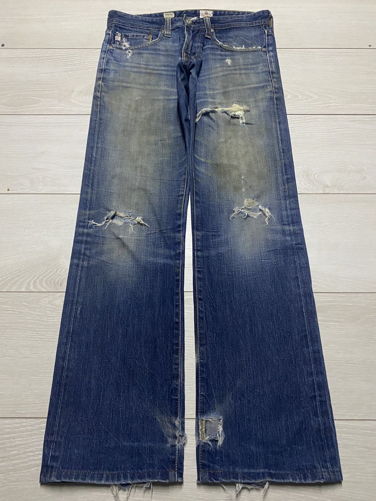 AG Adriano Goldschmied Vintage Adriano Ag Grunge Distresse Straight Jeans Size US 30 / EU 46 - 1 Thumbnail
