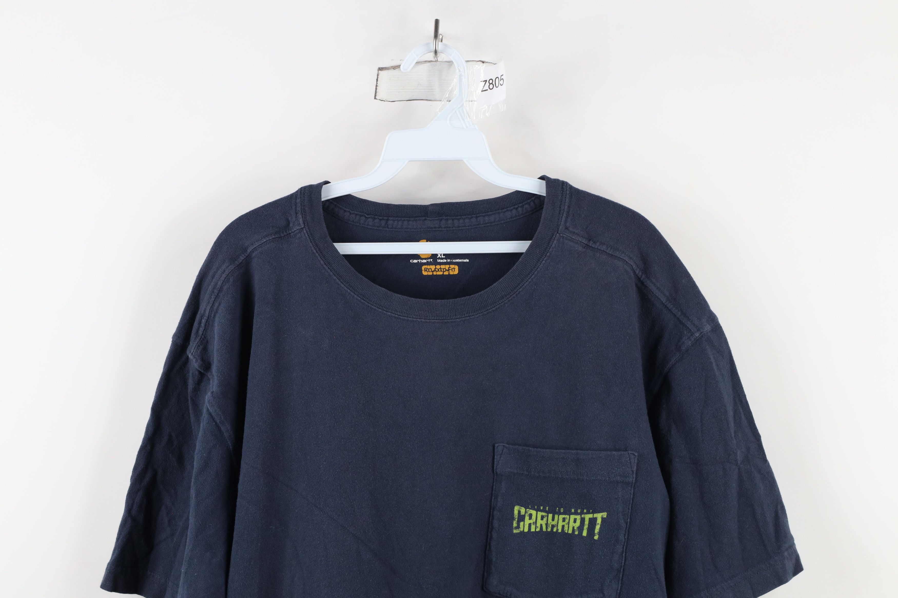Carhartt × Vintage Vintage Carhartt Spell Out Hunting Skull Pocket T-Shirt Blue Size US XL / EU 56 / 4 - 2 Thumbnail