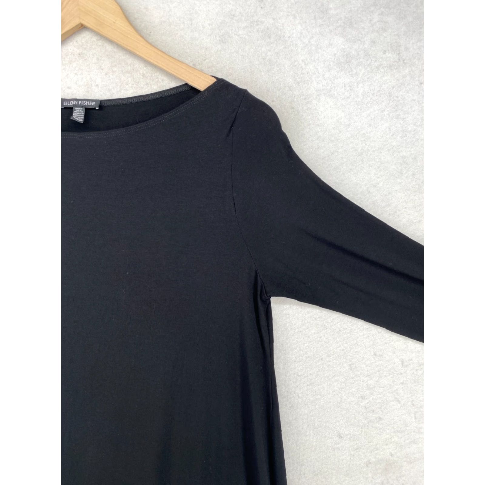 EILEEN FISHER Dress M Stretch Viscose Jersey Lap Shoulder Long Sleeve Black  USA Dress M Stretch