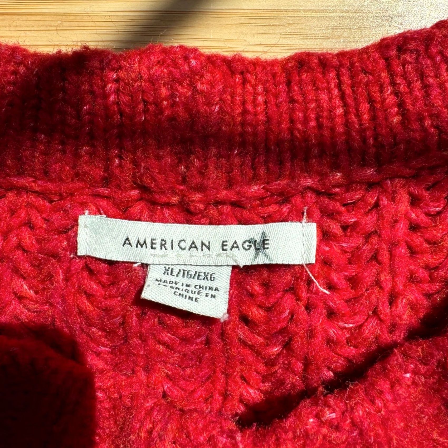 American Eagle Outfitters American Eagle Red Chunky Ribbed Knit Sweater Womens XL Vibrant Cropped Size XL / US 12-14 / IT 48-50 - 3 Thumbnail