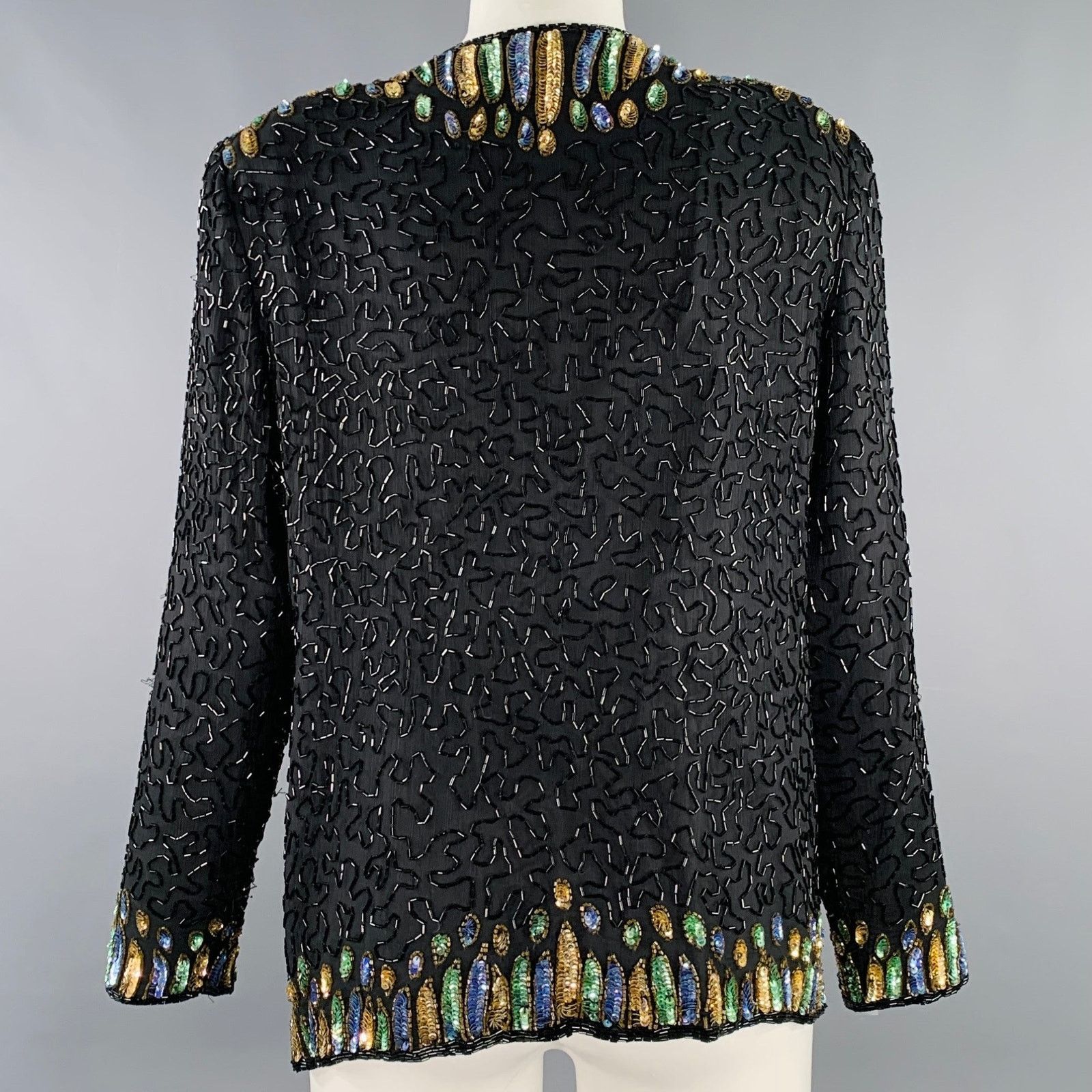 ZENITH M Black Multi Color Silk Sequined Jacket Blazer Size M / US 6-8 / IT 42-44 - 4 Thumbnail