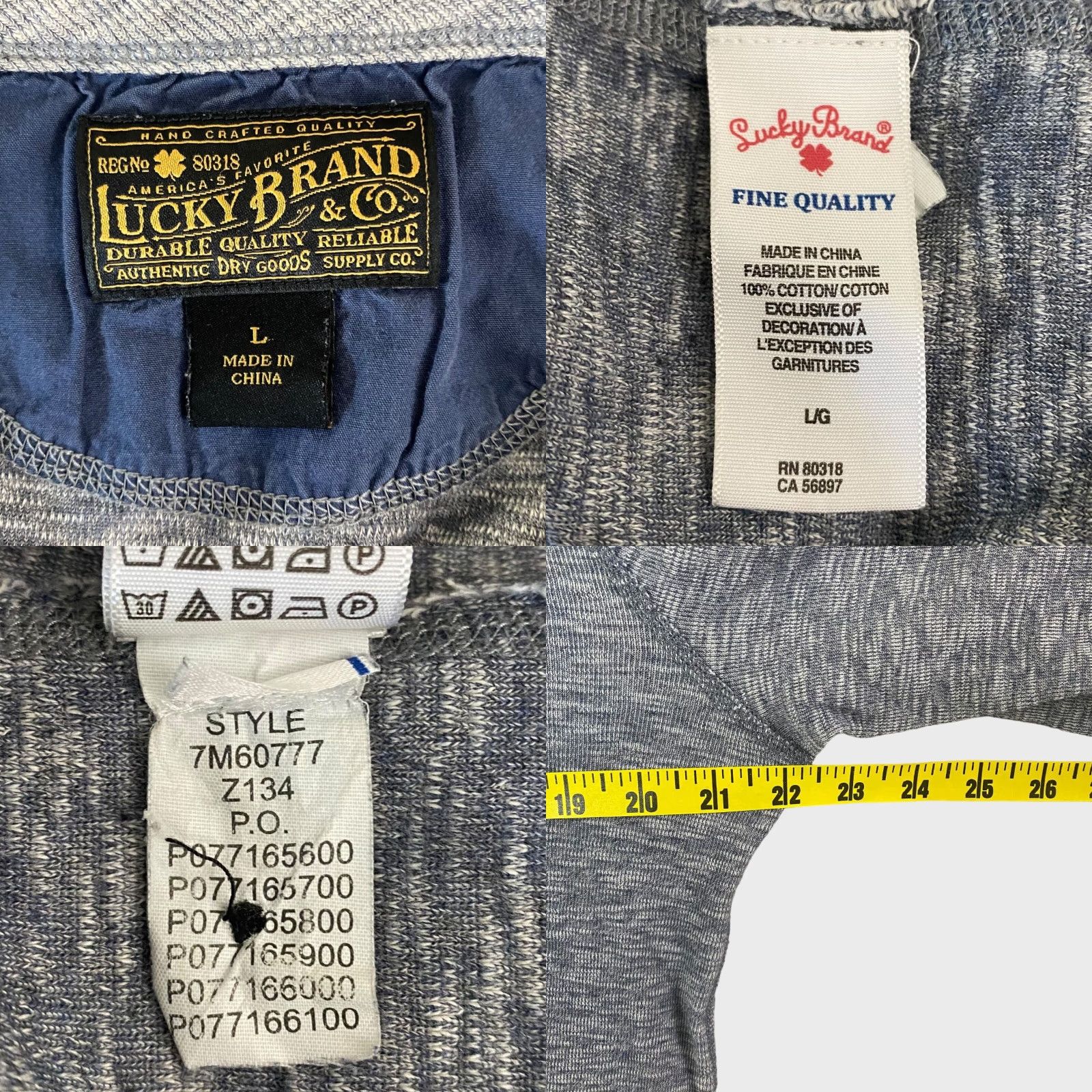 Lucky Brand VINTAGE Lucky Brand Twisted Slub Henley Shirt Men L Gray Navy Long-Sleeve Size US L / EU 52-54 / 3 - 8 Thumbnail